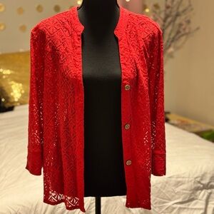 Rebecca Malone Red Lace Open Cardigan Jacket Size L